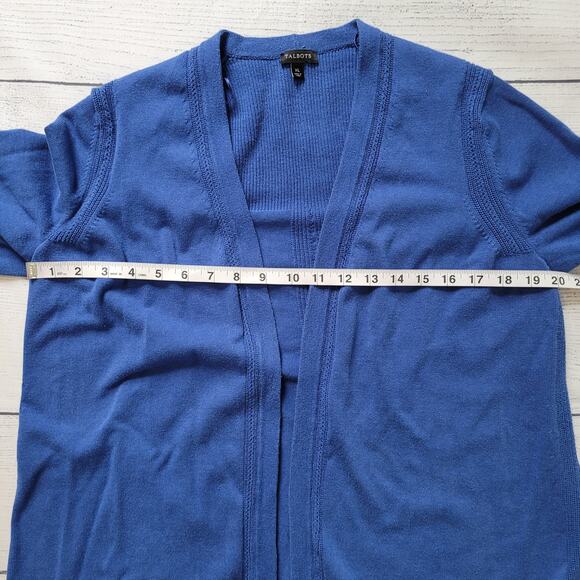 Talbots Size XL Open Front Cardigan Blue Mixed Knit Detail Office Layer - Picture 5 of 8